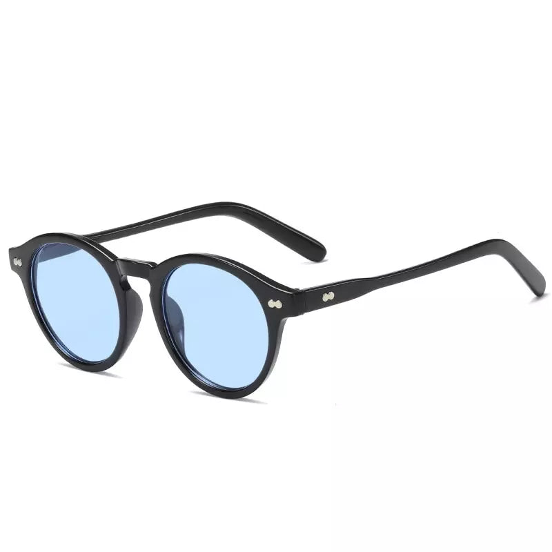 Round Sunglasses Tulum, women and men sunglasses, side, blue lenses